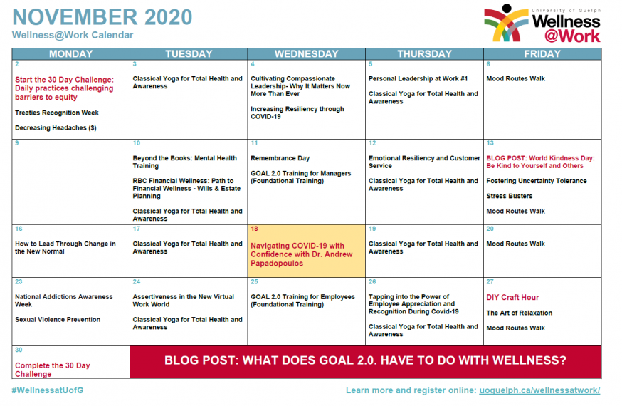 November 2020 Wellness Calendar WellnessWork